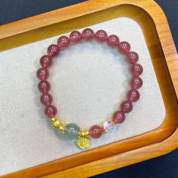 A137-李寻欢【草莓晶8mm+福锁】时尚百搭精美单圈手串-多样性发货