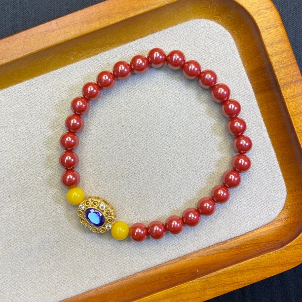 含辰砂工艺品A67-李寻欢【帝王砂6mm+紫宝石】单圈手串-多样性发货