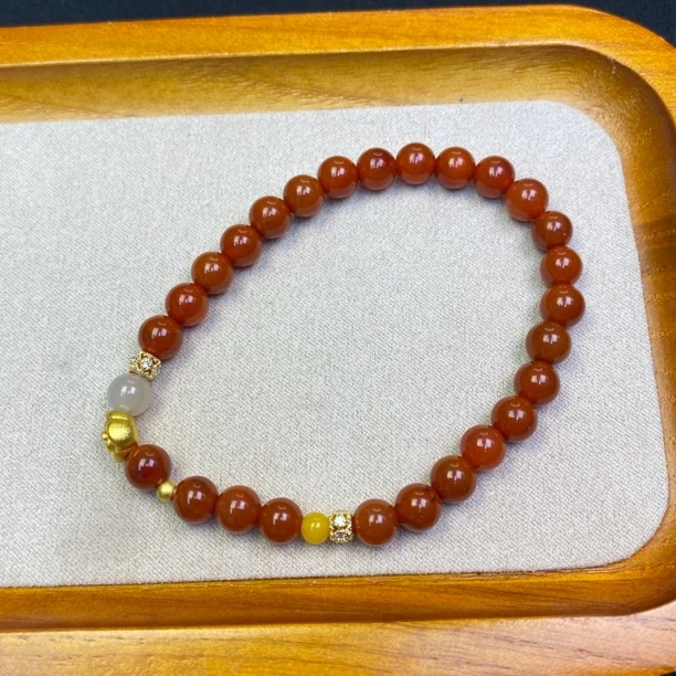 A359-李寻欢/大手围单圈玛瑙6mm配玫瑰花手串-多样性发货