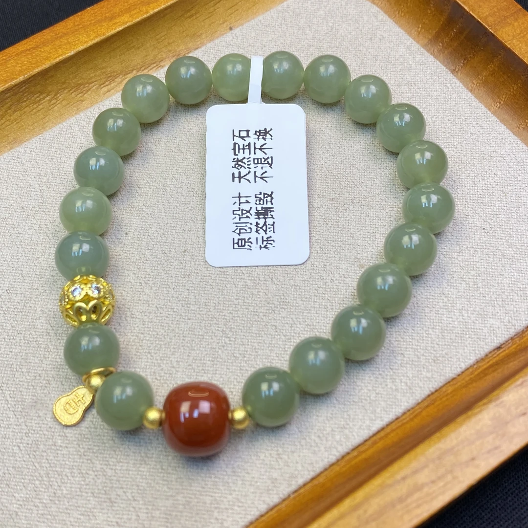 A464-李寻欢珠宝【和田玉8mm+葫芦牌】百搭精美单圈手串-多样性发货