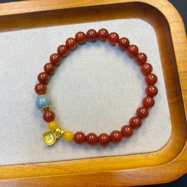 A150-李寻欢【南红6mm+钱铲坠儿】时尚轻奢精美单圈手串-多样性发货