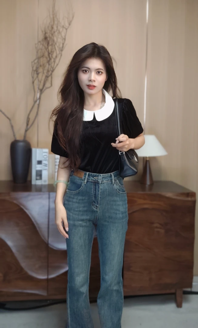 2024秋季新款女气娃娃领短袖上衣 8081