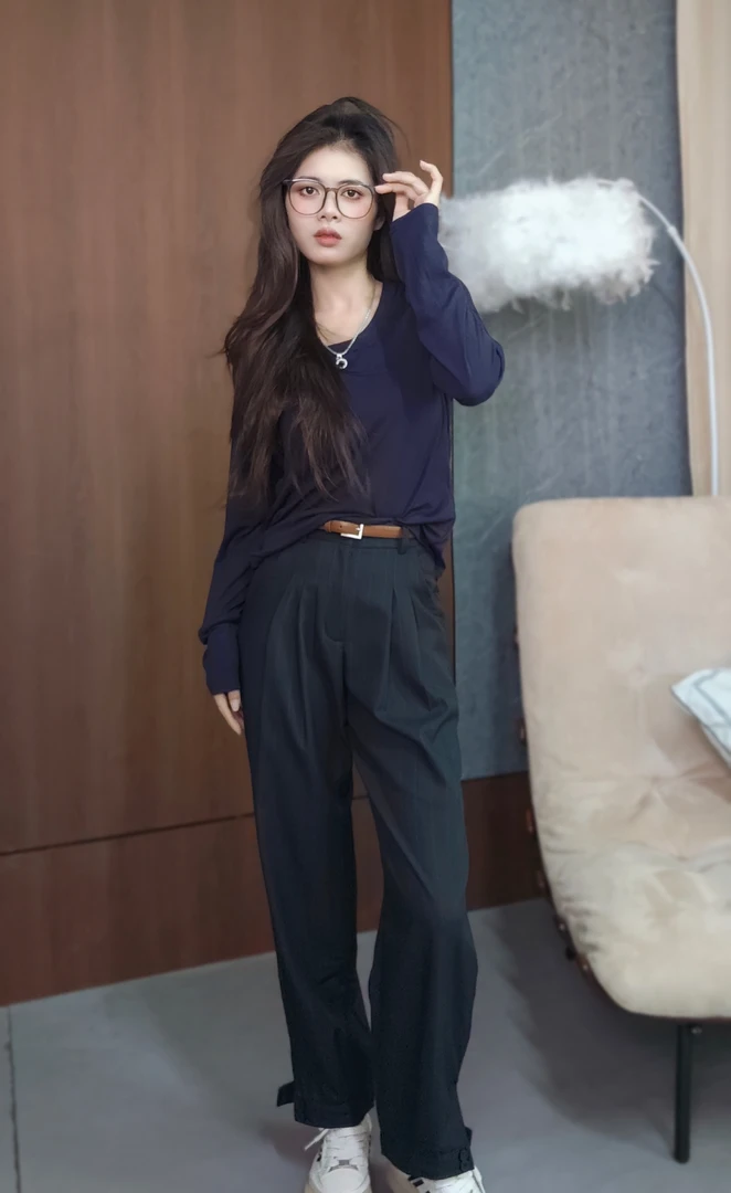 ED新款小众百搭复古高腰显瘦休闲裤 3372