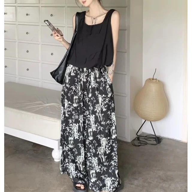 气质吊带背心显瘦遮肉阔腿裤时尚套装两件套 95025