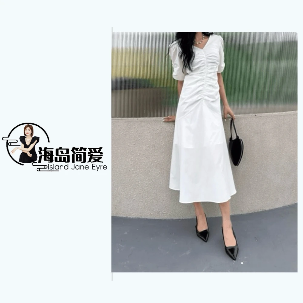 昂熙气质夏季显瘦法式设计感收腰女装连衣裙 8139