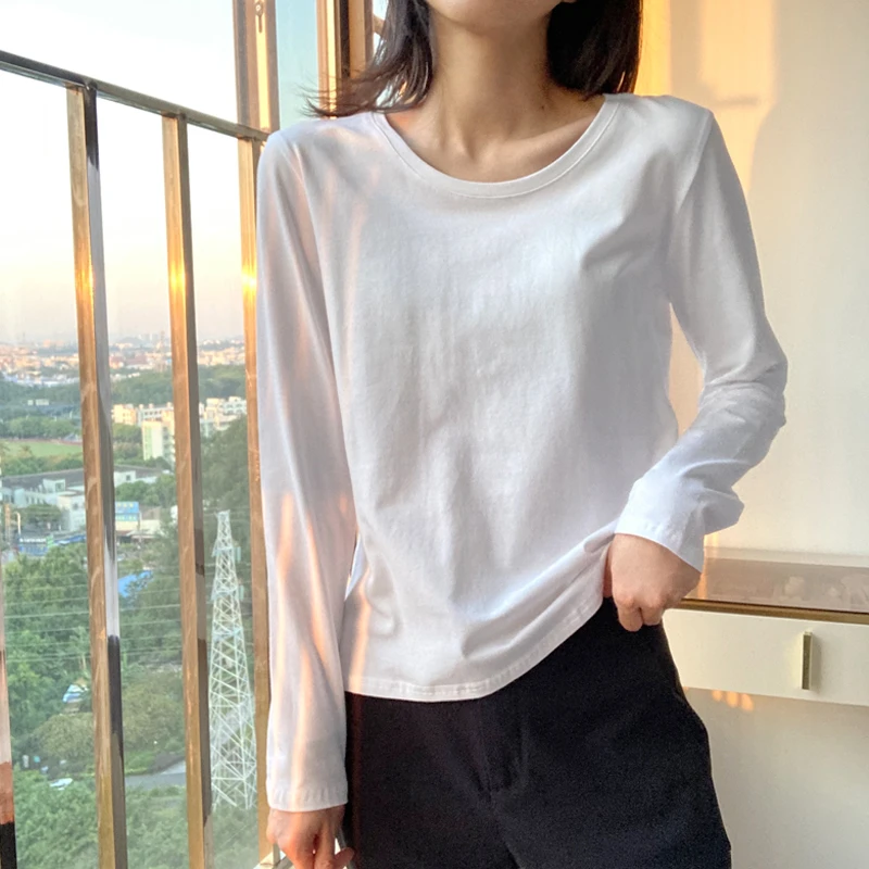 打底衫女内搭秋冬2024新款修身白色长袖t恤秋季棉质圆领通勤上衣