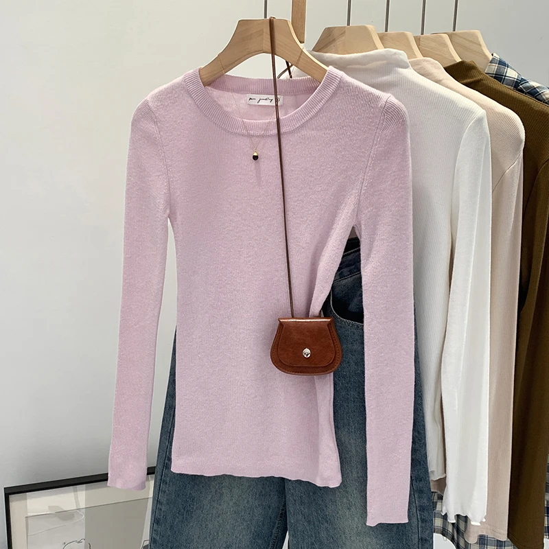 秋冬新款洋气韩系穿搭气质温柔修身内搭打底针织衫女独特别致上衣