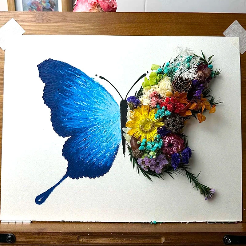 蝴蝶干花相框油画棒立体手工diy全套料包送闺蜜男女朋友生日礼物
