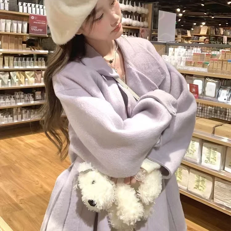 绝绝紫100毛羊毛双面呢手缝大衣