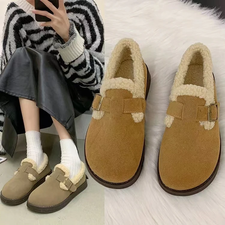 【阿香】网红时尚2023新款百搭外穿加绒平底保暖冬季博肯鞋