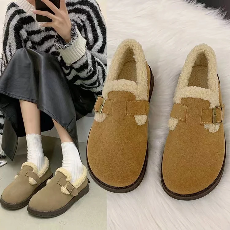YC 加绒勃肯鞋女新款软底一脚蹬豆豆鞋平底保暖毛毛鞋秋冬鞋子
