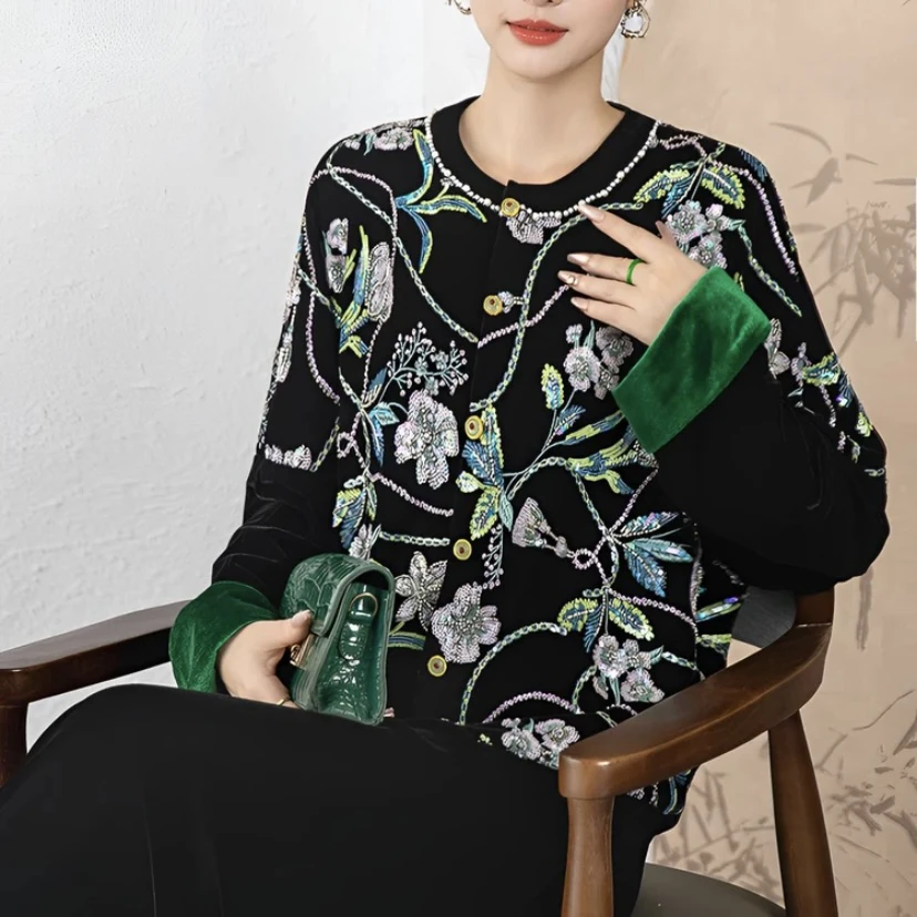 【绿野仙踪】真丝外套立体浮雕刺绣串珠新中式宽松休闲中国风