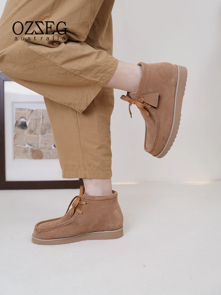 澳泽格单鞋女冬2025新款加绒加厚保暖深口软底平底袋鼠鞋女23D08