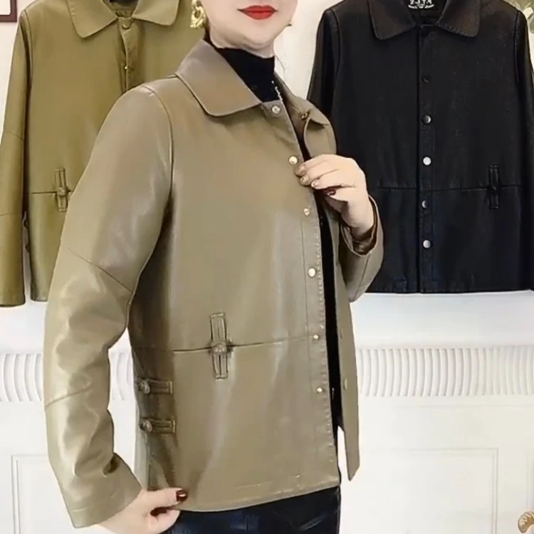 皮衣外套女短款小个子2025海宁春秋大码宽松休闲妈妈皮夹克高档潮