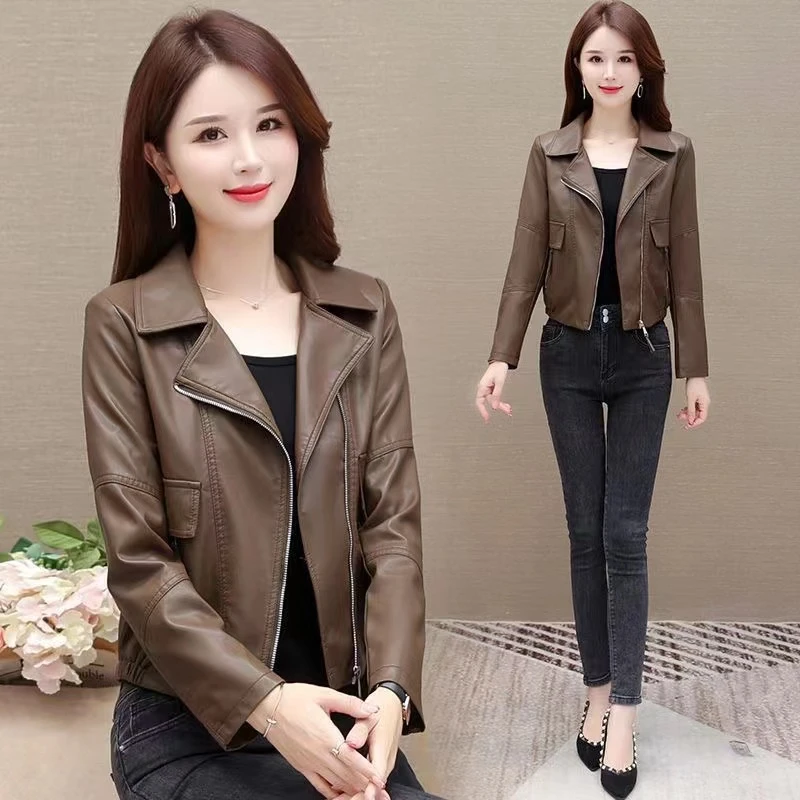 秋装新款海宁皮衣女式显瘦短款皮夹克2025爆款时尚休闲小个子外套