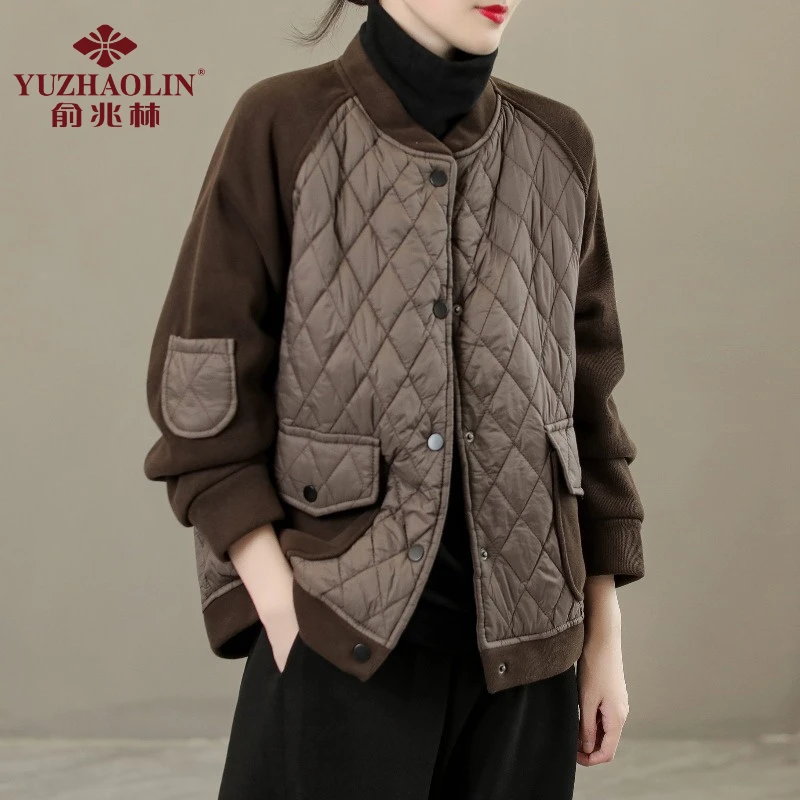 俞兆林妈妈装秋冬新款轻薄小棉衣宽松大码休闲格子棉衣女韩版保暖