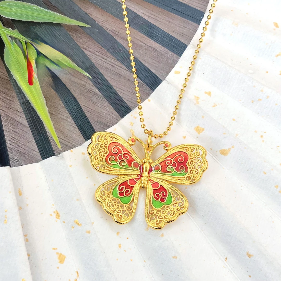 合金吊坠 手工气质百搭轻奢 幻彩珐琅彩蝴蝶项链吊坠事久不掉色