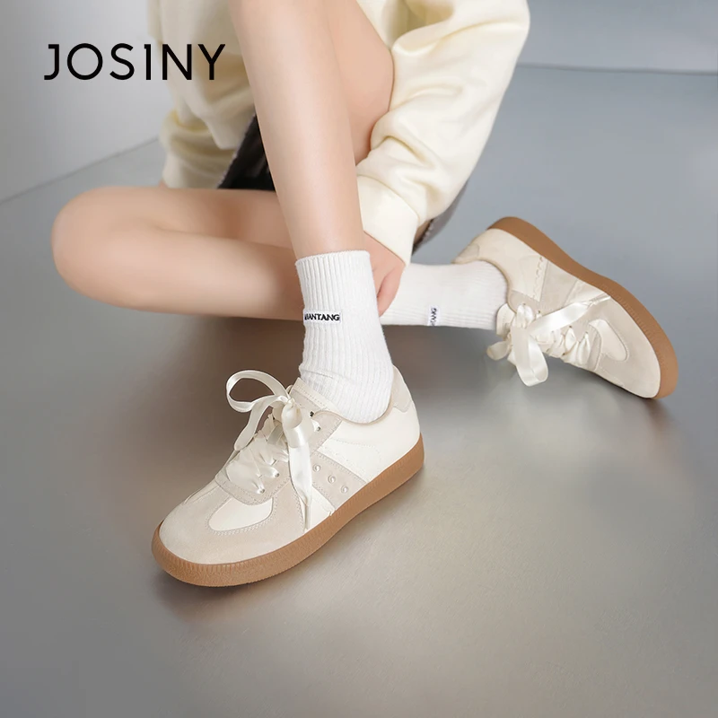 卓诗尼薄底德训鞋女款2025春秋新款百搭丝带小白鞋板鞋591A21731