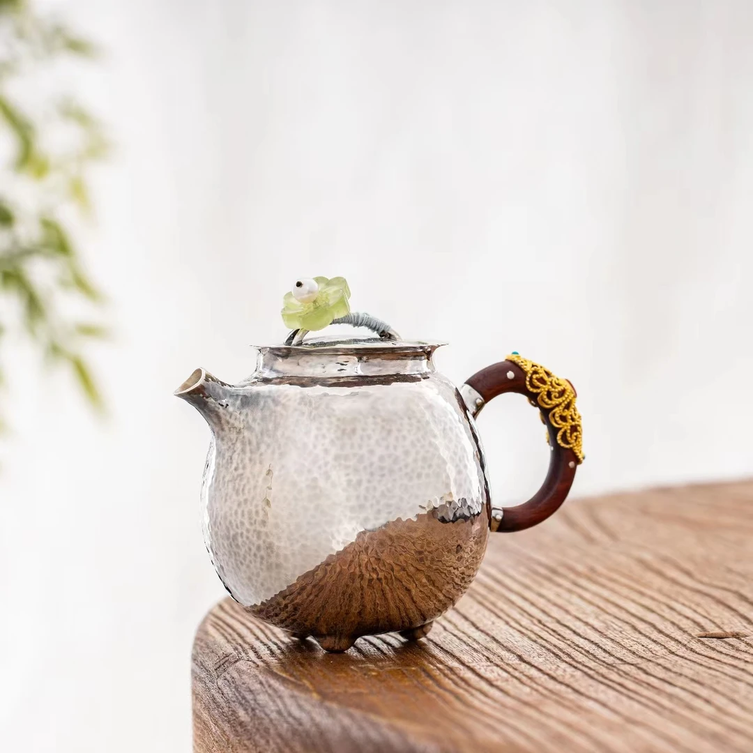 蜂鸟工坊名匠优选纯手工三足锤纹银壶泡茶壶小壶MJYXA2065