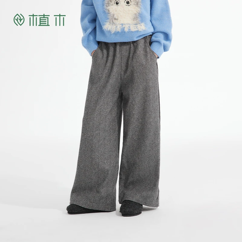 植木童装女童裤子2024新款外穿秋冬中大童长款休闲阔腿裤儿童裤子