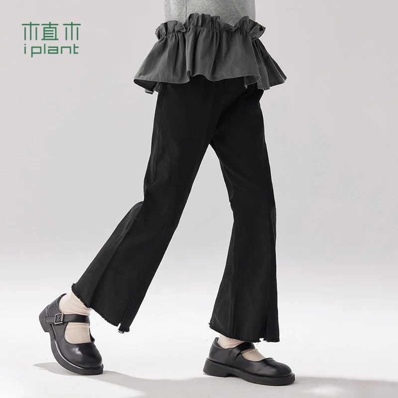 植木童装斜纹梭织棉开叉女童喇叭裤2023秋装新款儿童33K134928