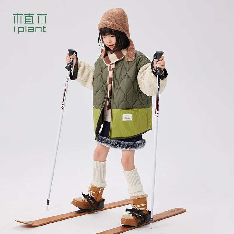 【窦窦戈专属】植木童装拼色仿羊羔绒绗棉男童棉服23冬儿童厚外套