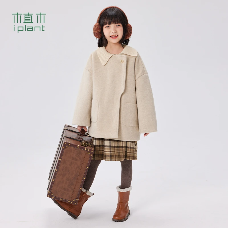 植木童装轻法式风中长款女童呢大衣冬装新儿童外套
