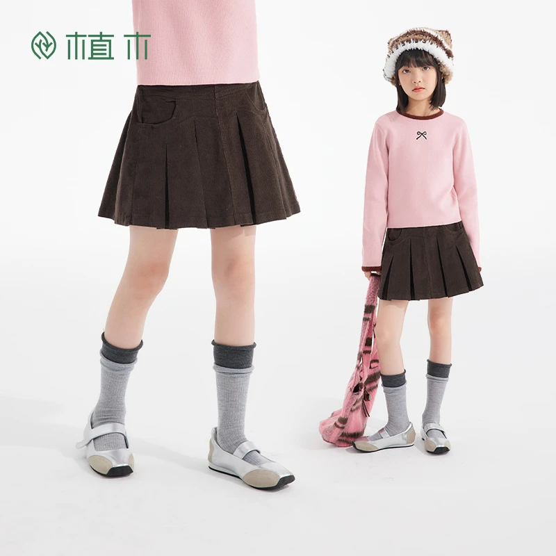 植木童装A字女童半身裙2024新款秋季中大童加绒裙子儿童裙子短裙