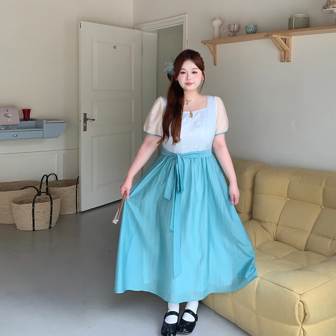 35徐达布 国风新中式拼色连衣长裙 L22659C42