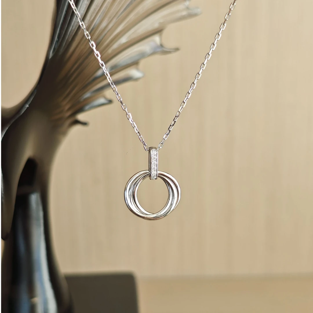 铂金三环镶嵌套链-