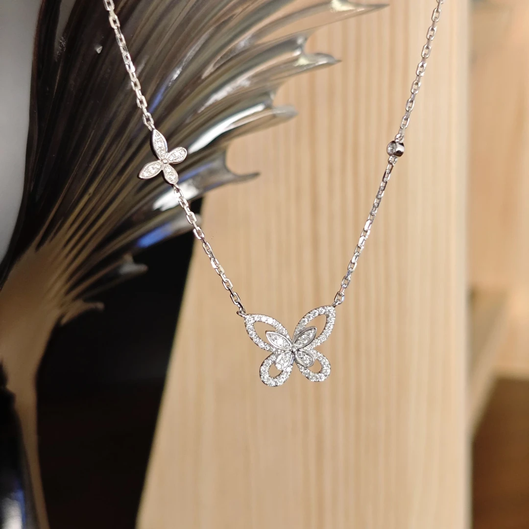 铂金双蝴蝶镶嵌套链-