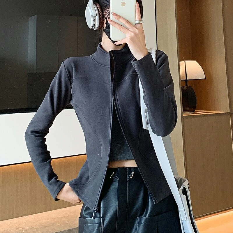 外套加厚运动瑜伽显瘦立领跑步羊毛内搭外穿上衣桑蚕丝w