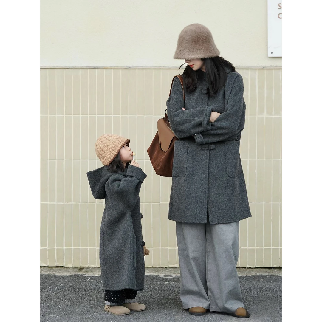 壹妈2024秋冬新款外套毛呢中长款大衣韩版秋冬儿童女童洋气外套