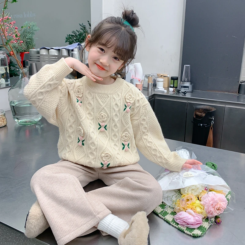 女童毛衣冬装2025新款洋气小女孩秋冬季针织上衣儿童套头打底加厚