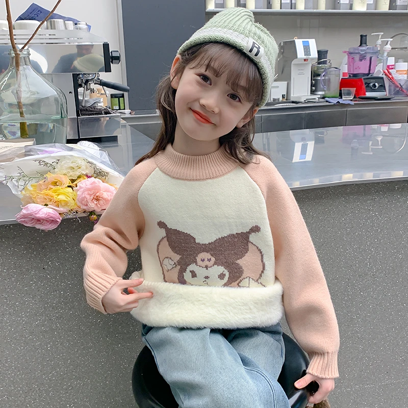 女童毛衣秋冬装2025新款洋气小女孩冬季加厚针织上衣儿童装一体绒