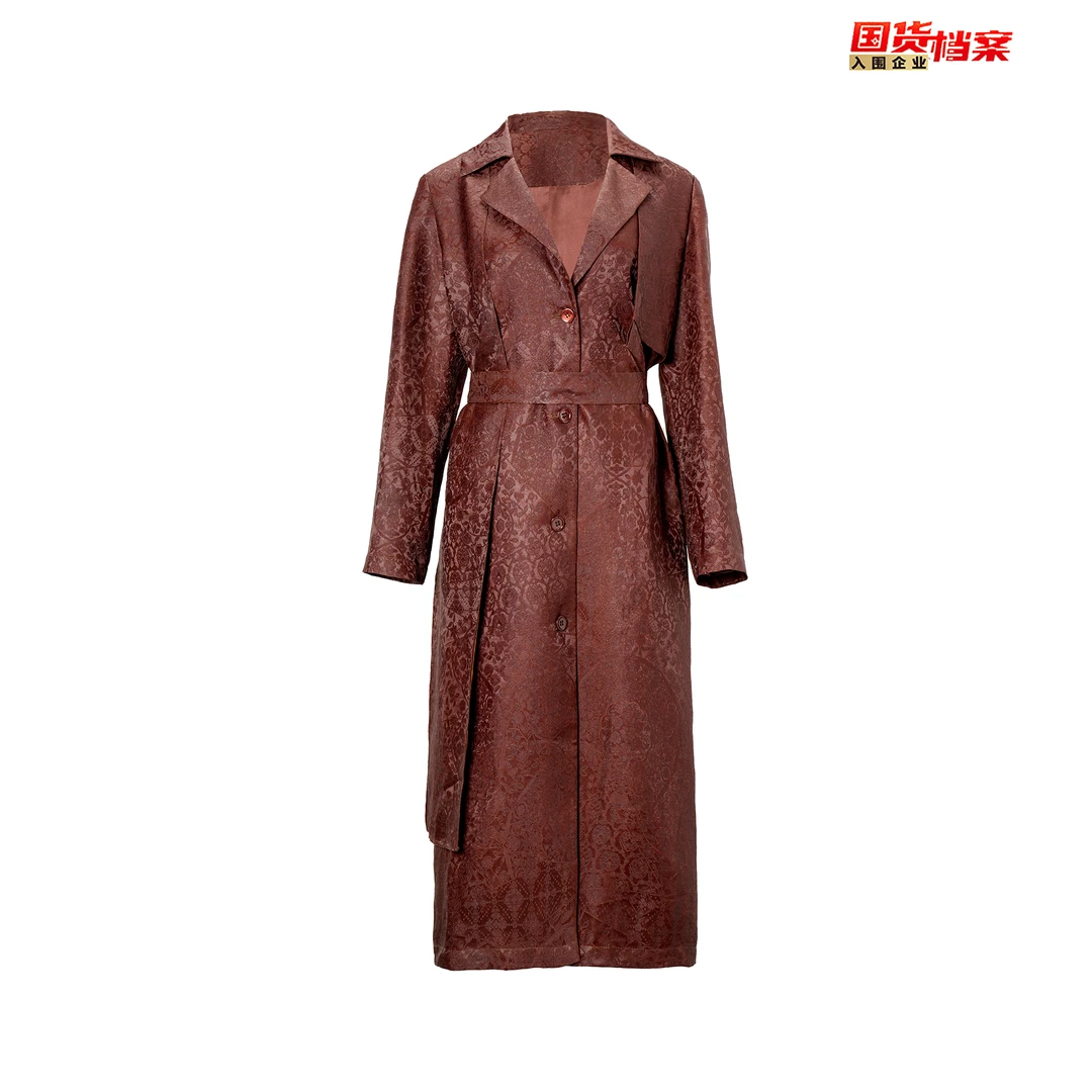 【万象有衣】螺钿紫檀琵琶宝相花-高端原创设计师款长款风衣-7086