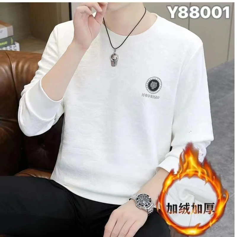 (新疆西藏包邮)男士秋冬新品加绒加厚提花圆领卫衣