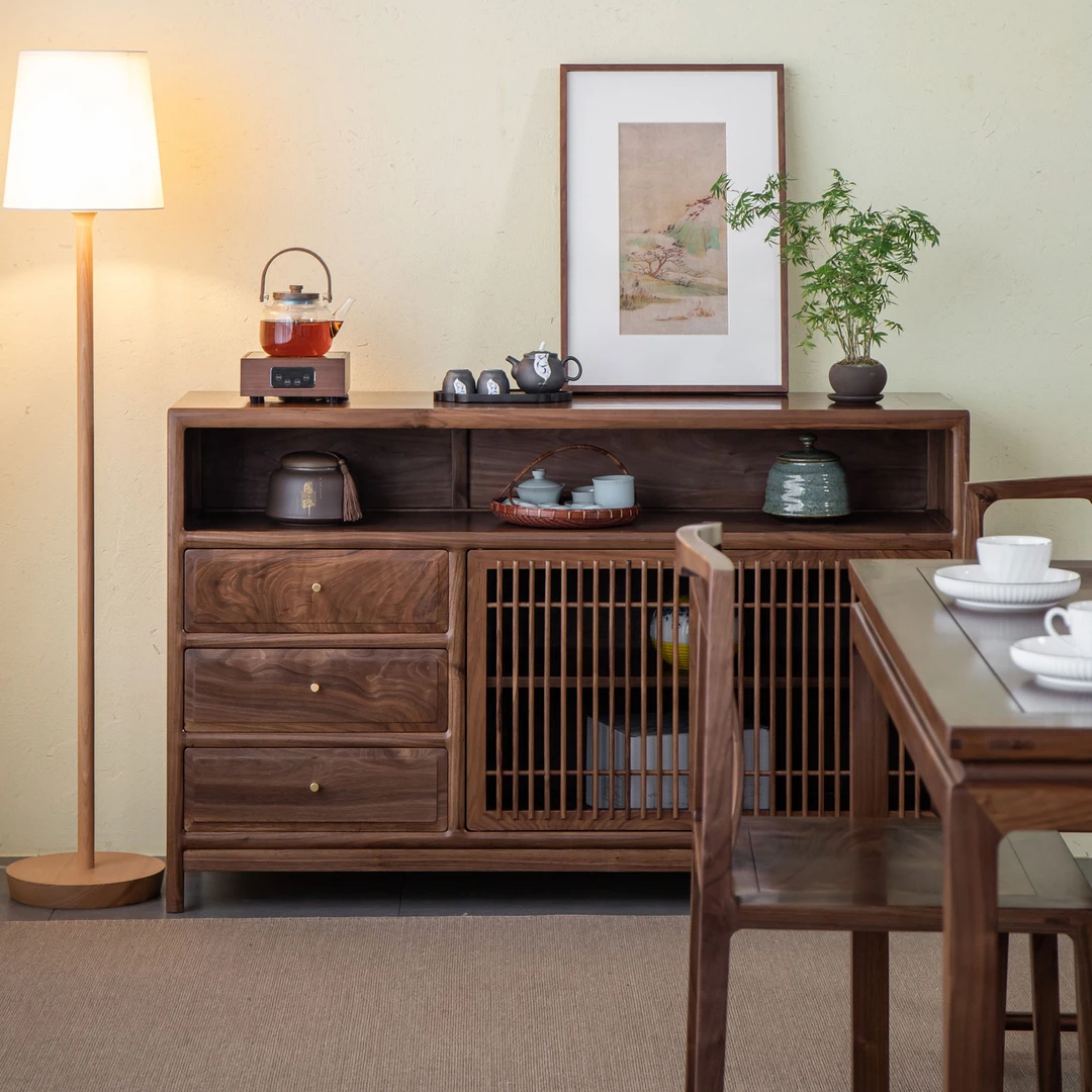 杪轩杪轩新中式实木餐边柜黑胡桃木储物收纳柜现代简约茶水柜玄关