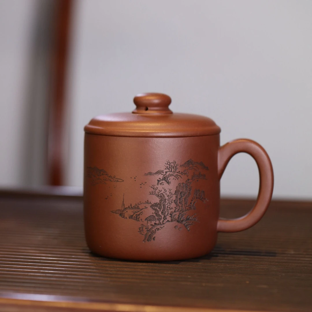 玩砂人紫砂盖杯工艺美术师 张玲玲作品高士盖杯 紫泥 425ml