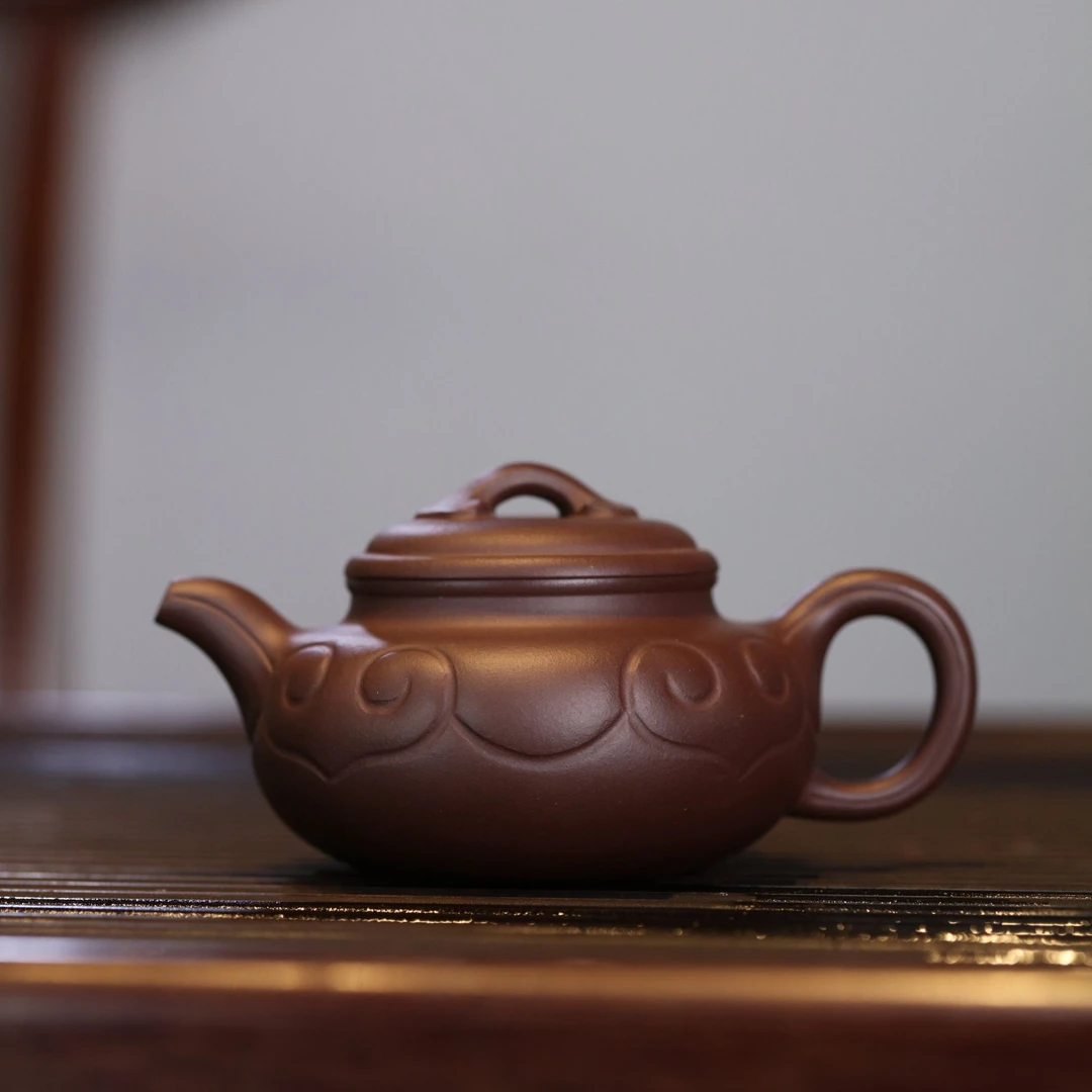 玩砂人经典传统器之仿古如意紫泥手工制作紫砂壶约200cc
