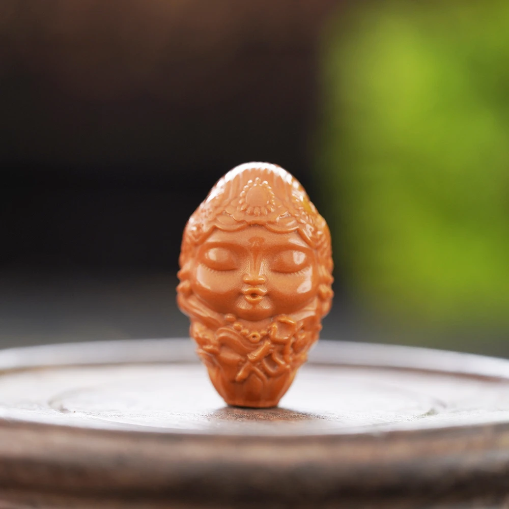 品众珠宝天然橄榄核手把件孔径23mm左右雕刻DIY配饰绿度母宝宝