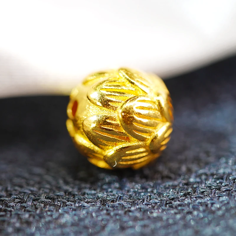 品众足金古法金手工錾刻莲花珠单颗尺寸：8mm+（禁用优惠券）