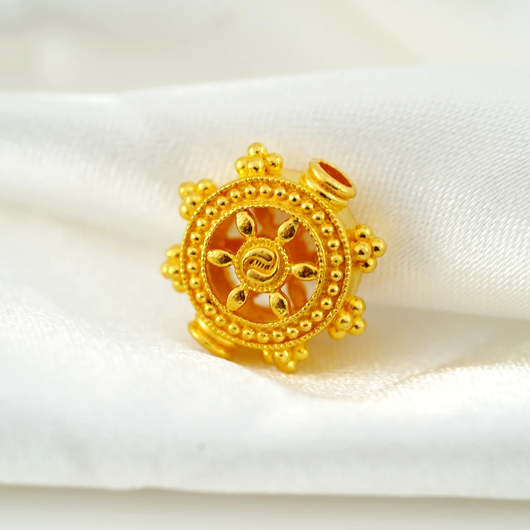 品众珠宝24K足金古法錾刻转金轮法轮精品配饰DIY搭配（禁用优惠券）