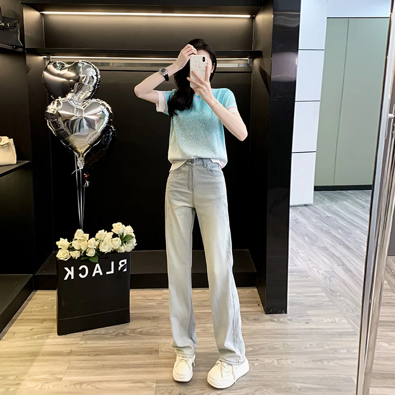 时尚套装女两件套设计感短袖气质显瘦牛仔裤休闲夏季高腰减龄轻熟