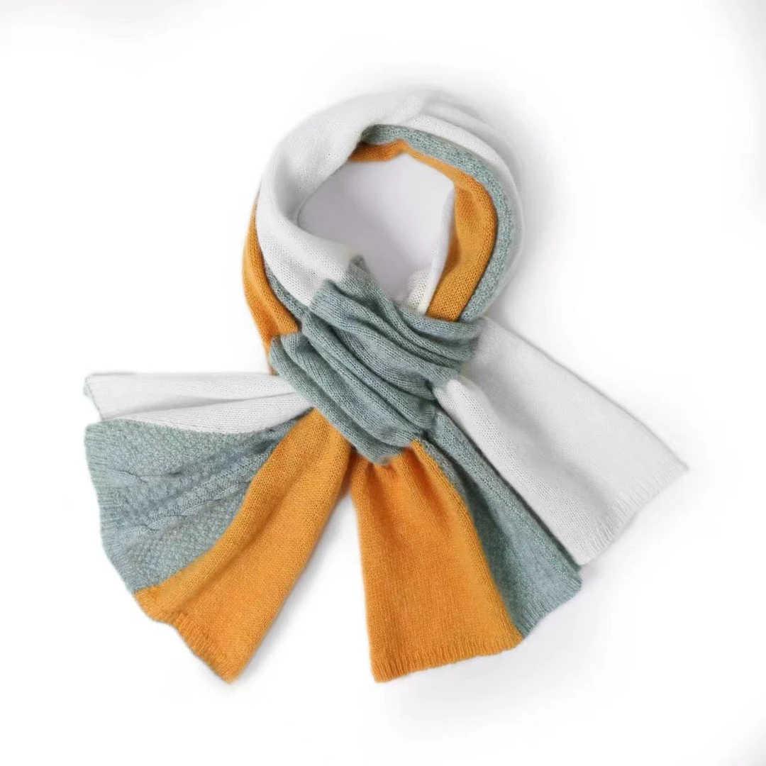 暖融融～山羊绒拼色护颈小围巾女秋冬交叉穿孔针织保暖围脖