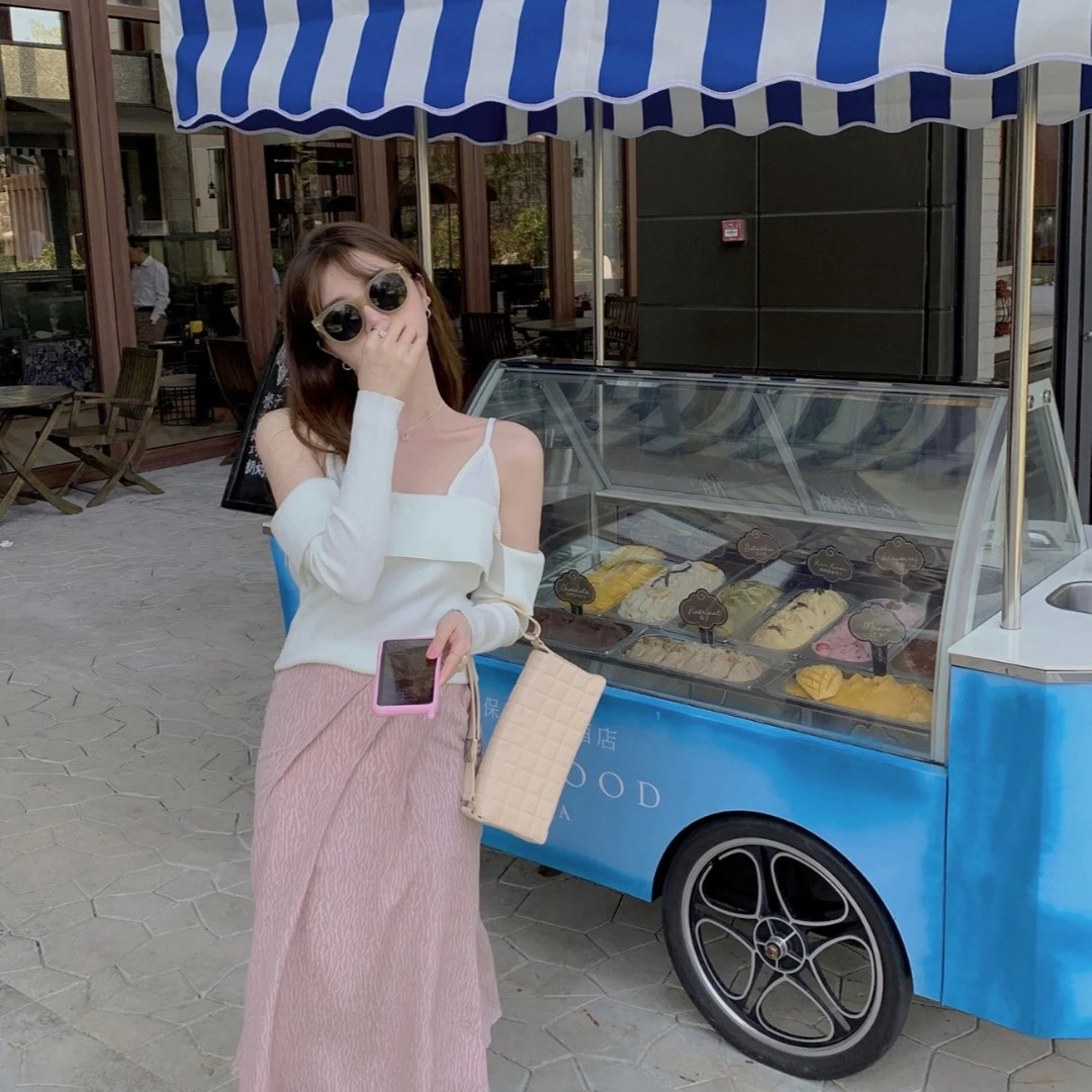 ASM ANNA◆微醺马提尼~层次感露肩吊带针织衫 毛衣女小众A7697