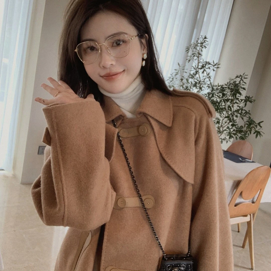 ASM ANNA◆ 猪鼻子复古大衣~A8642肩章中长款气质冬季毛呢外套