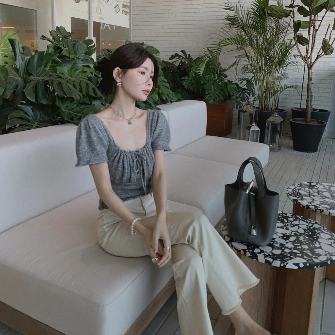 ASM ANNA◆英茶小姐~法式修身抽绳褶感设计短袖T 短款上衣AS4595