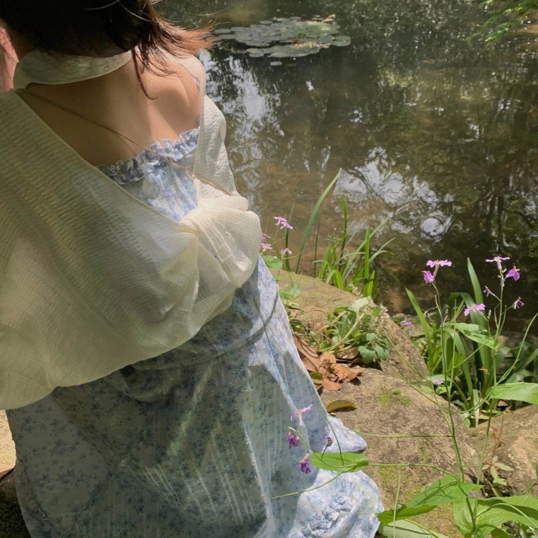 ASM ANNA◆the elves~纱感碎花连衣裙一字领法式短款吊带裙AS2630