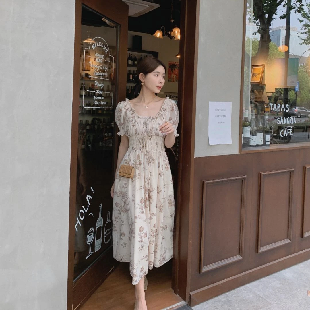 ASM ANNA 罗马花市~法式气质花瓣边印花连衣裙碎花MD0568